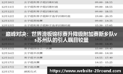 巅峰对决：世界滑板锦标赛升降级附加赛新乡队vs苏州队的引人瞩目较量